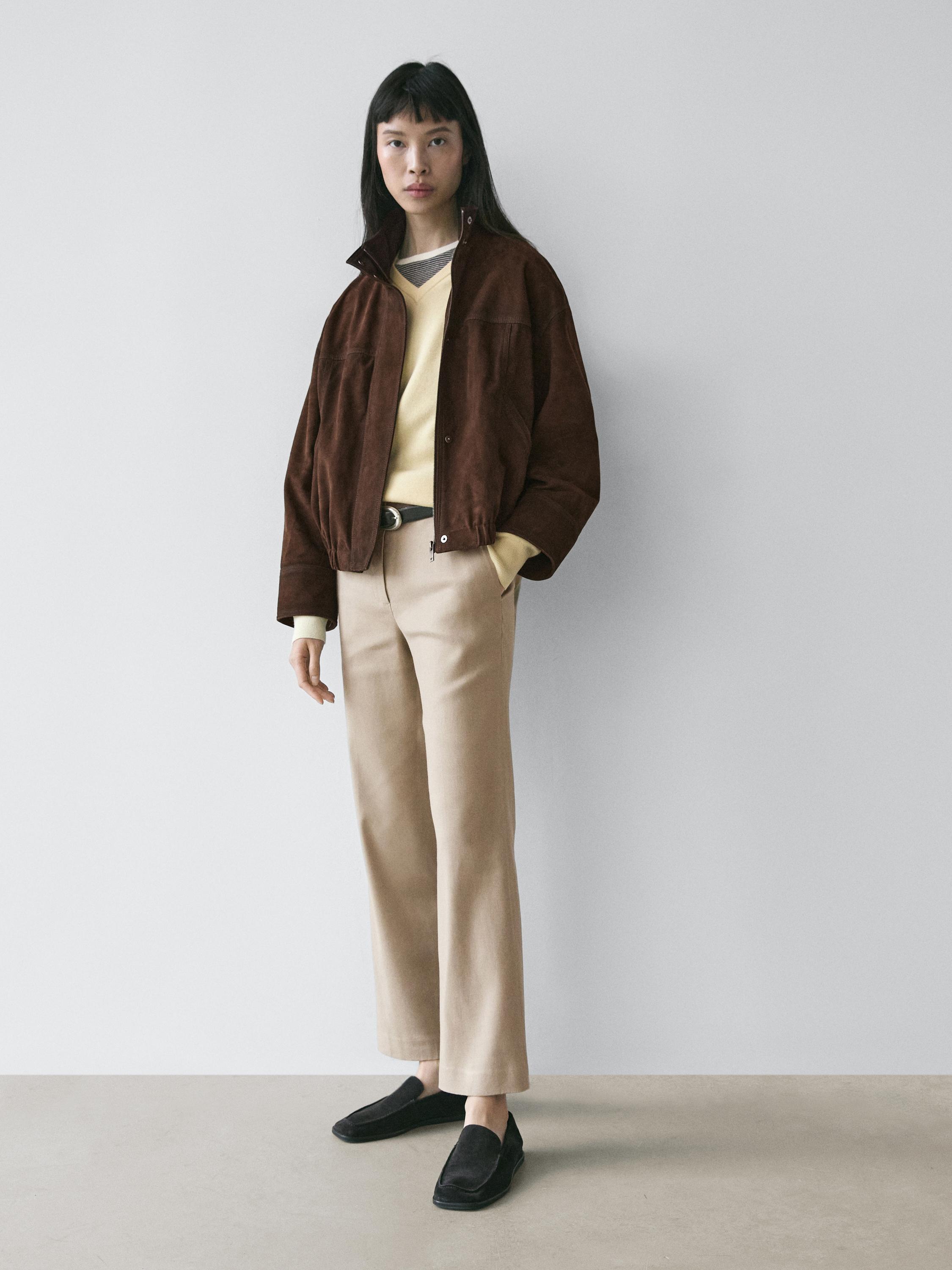 Straight-leg linen blend trousers